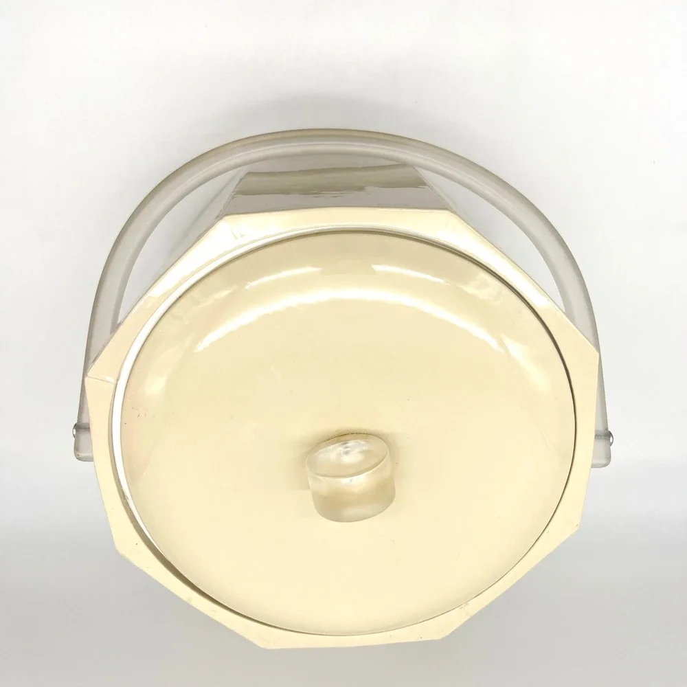 Vintage Georges Briard Ice‎ Bucket Beige Octagon Acrylic Handle Lid Mid Century